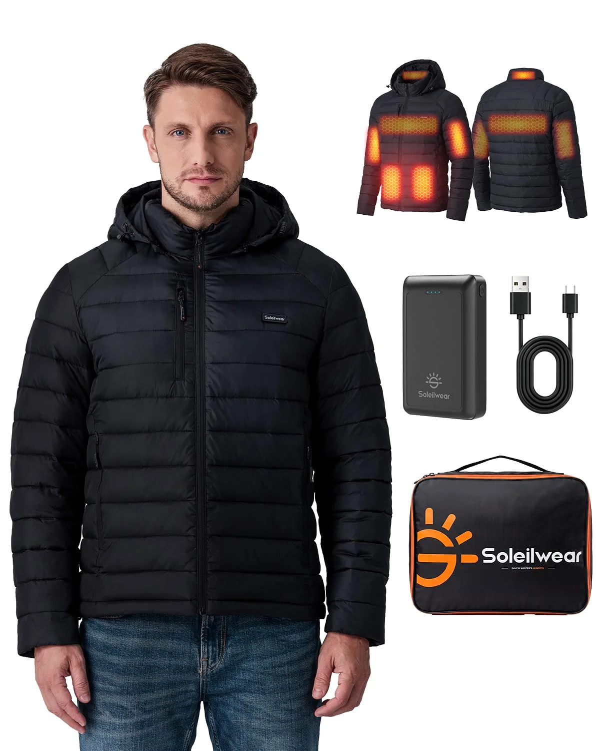 The Soleilwear graphene heated jacket with its 16,000 mAh pack